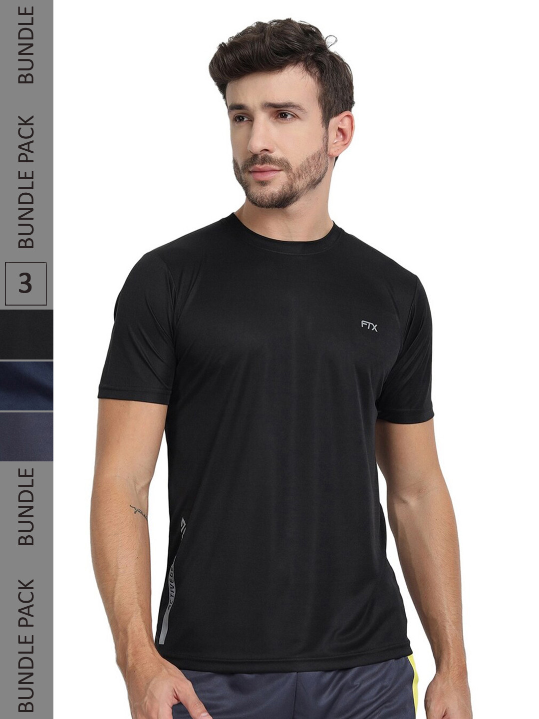 

FTX Pack Of 3 Round Neck Regular T-shirt, Black
