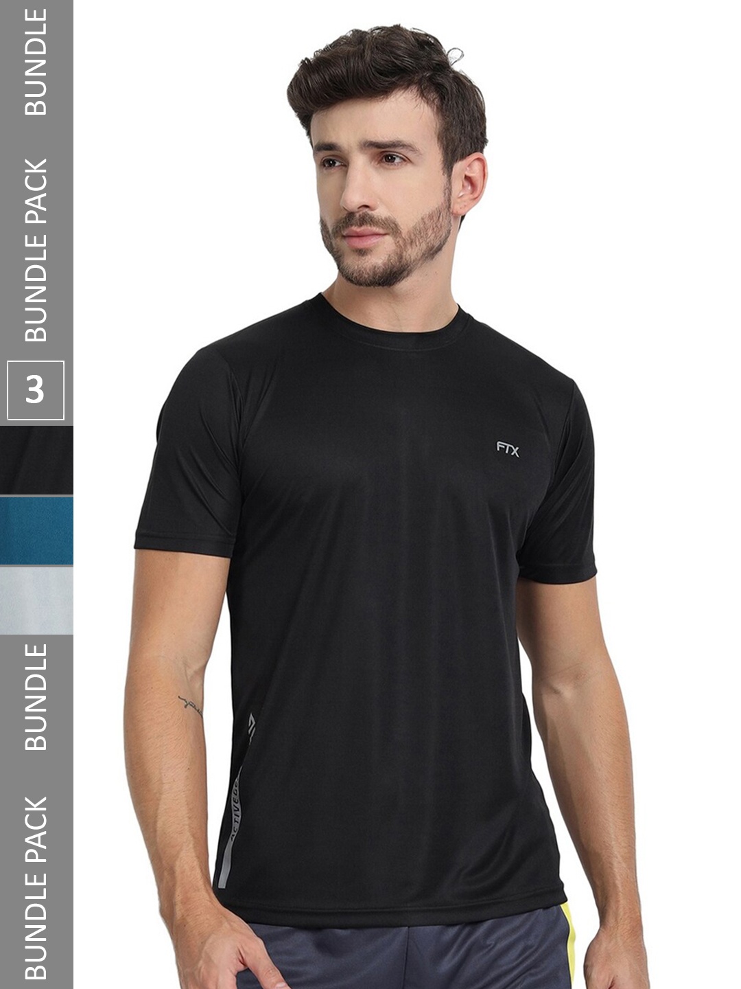 

FTX Pack Of 3 Round Neck Regular T-shirt, Black