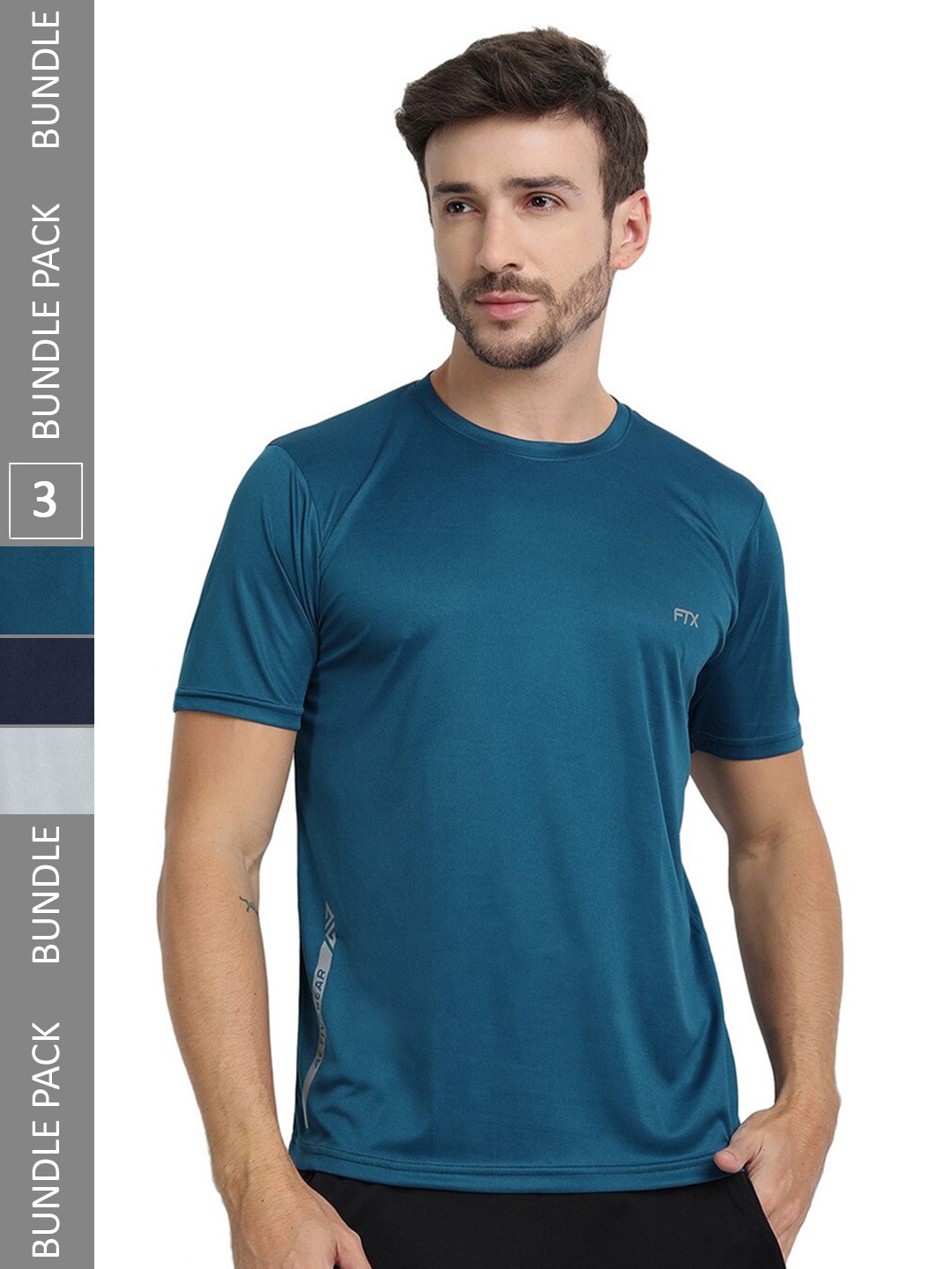 

FTX Pack Of 3 Round Neck Casual T-shirt, Teal
