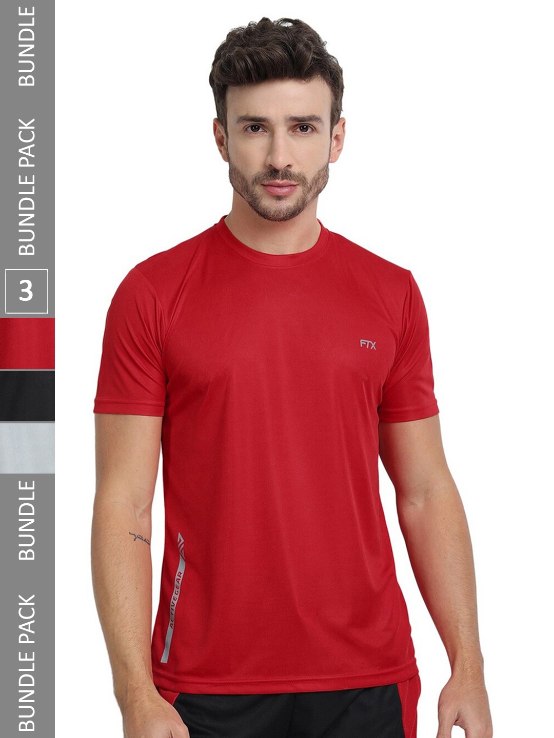 

FTX Pack Of 3 Round Neck Regular T-shirt, Red