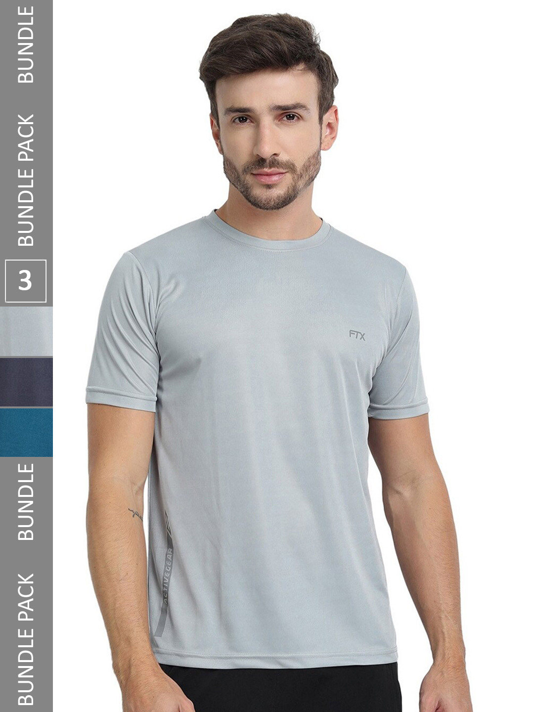 

FTX Pack Of 3 Round Neck Casual T-shirt, Grey