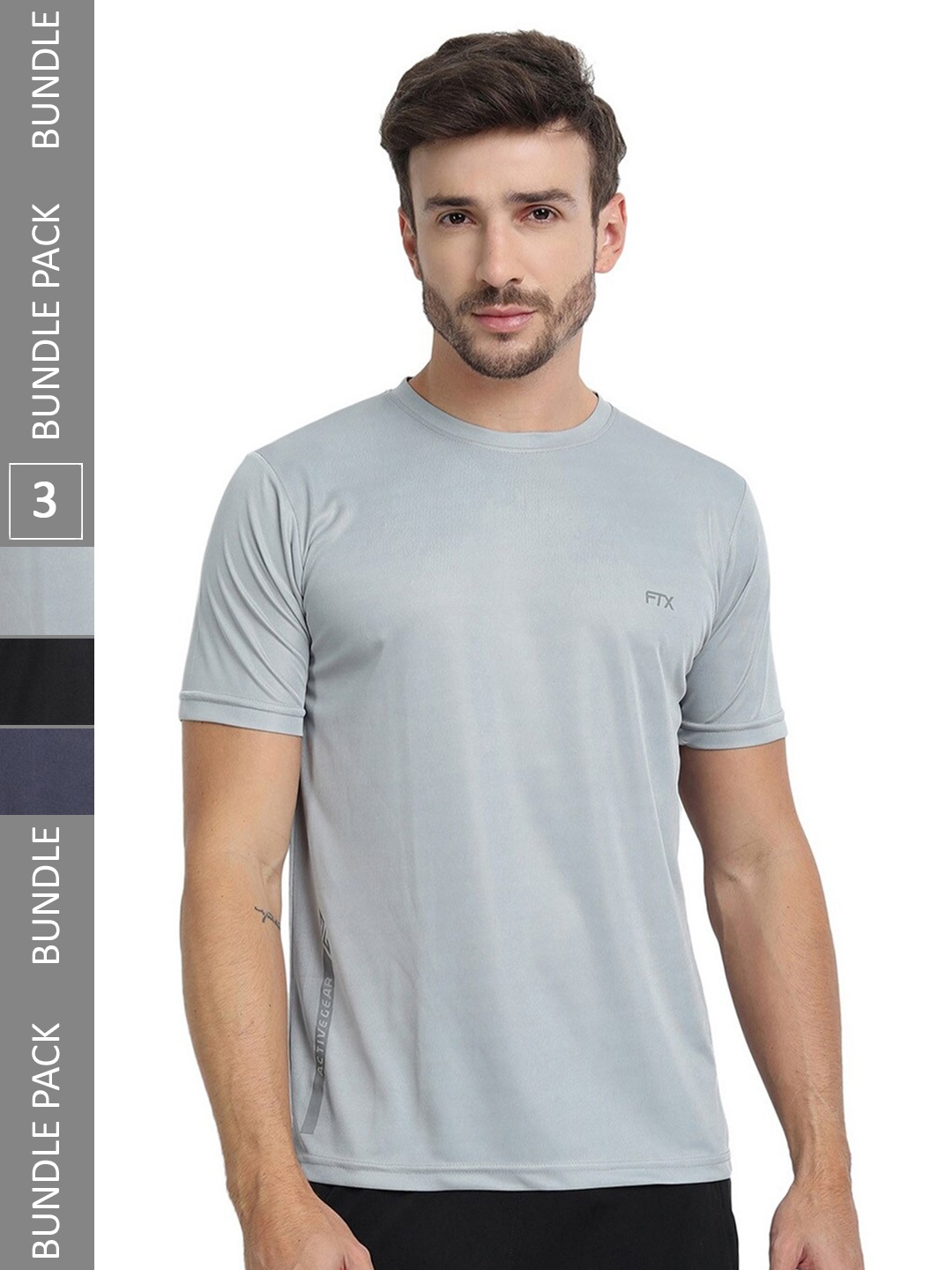 

FTX Pack Of 3 Round Neck Casual T-shirt, Grey