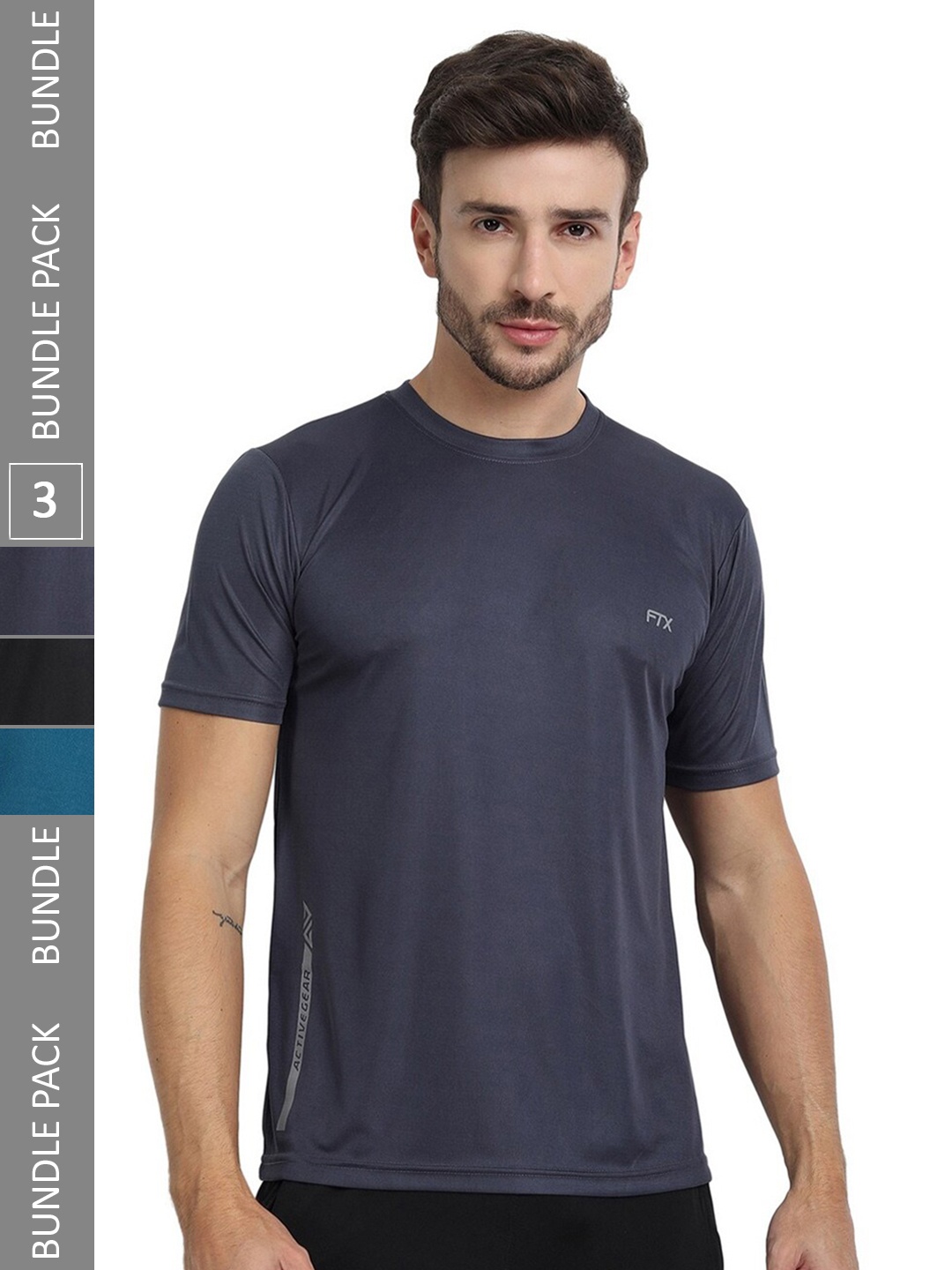 

FTX Pack Of 3 Round Neck Regular T-shirt, Charcoal