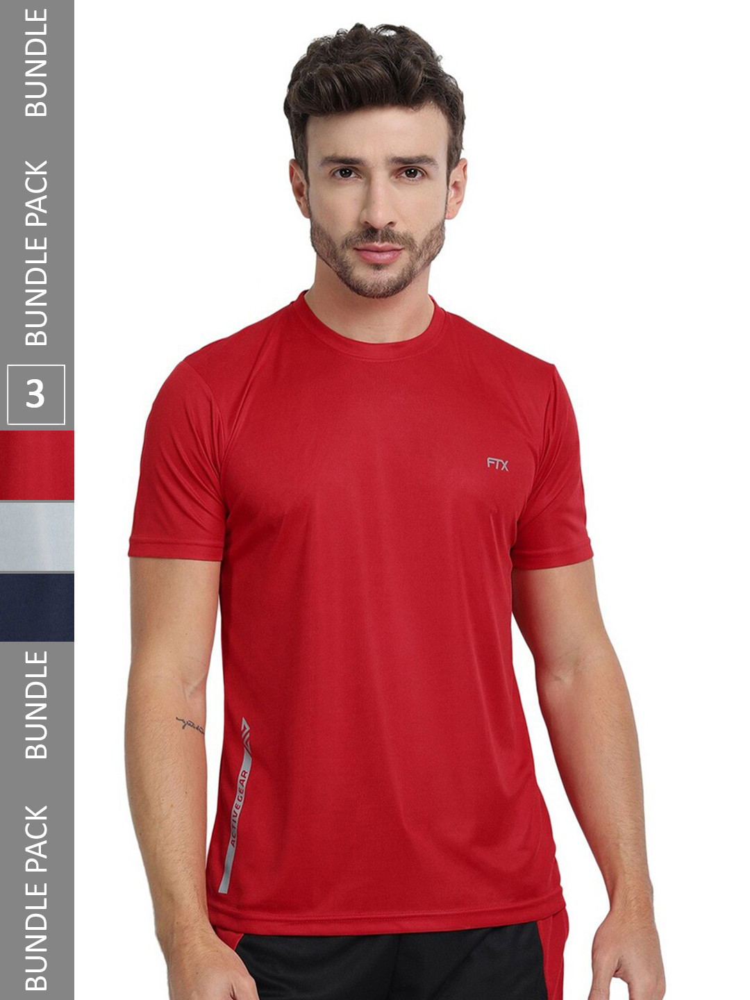 

FTX Pack Of 3 Round Neck Casual T-shirt, Red