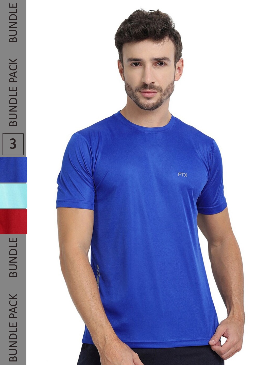 

FTX Pack Of 3 High Neck Regular Fit Casual T-Shirt, Blue