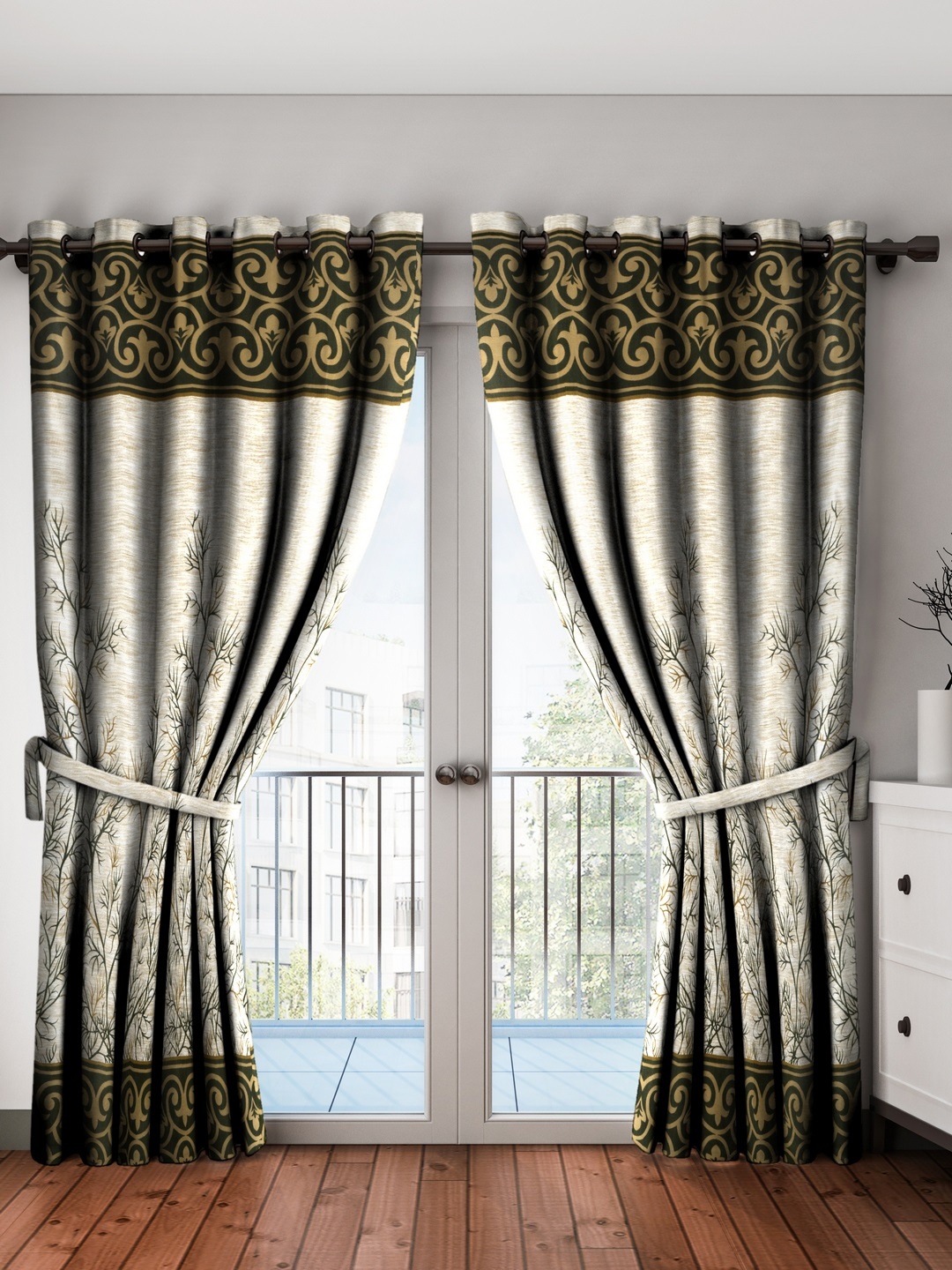 

Home Sizzler Green & Beige Set of 2 Long Door Curtains