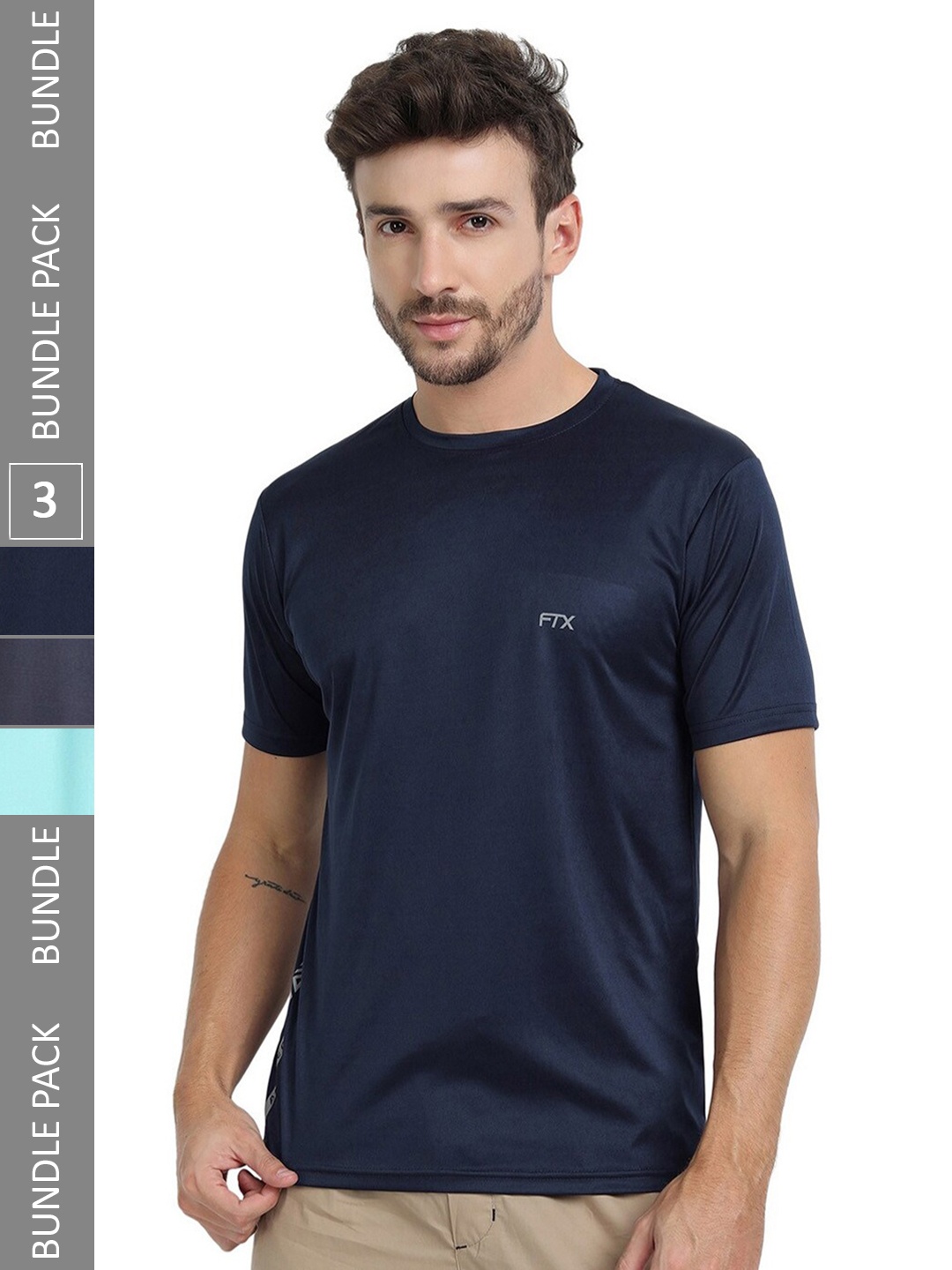 

FTX Pack Of 3 Round Neck Casual T-shirt, Navy blue