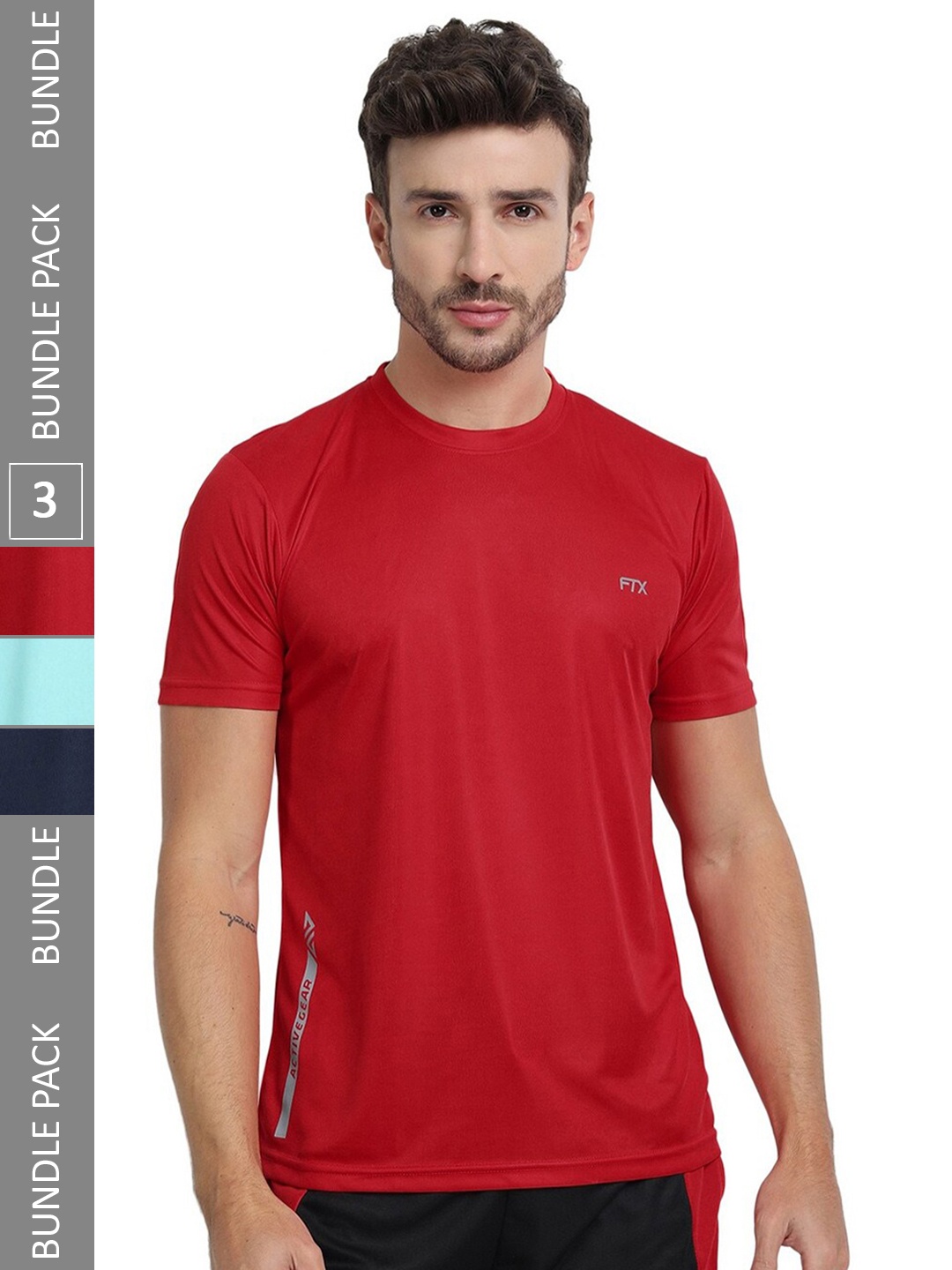 

FTX Pack Of 3 Round Neck Casual T-shirt, Red