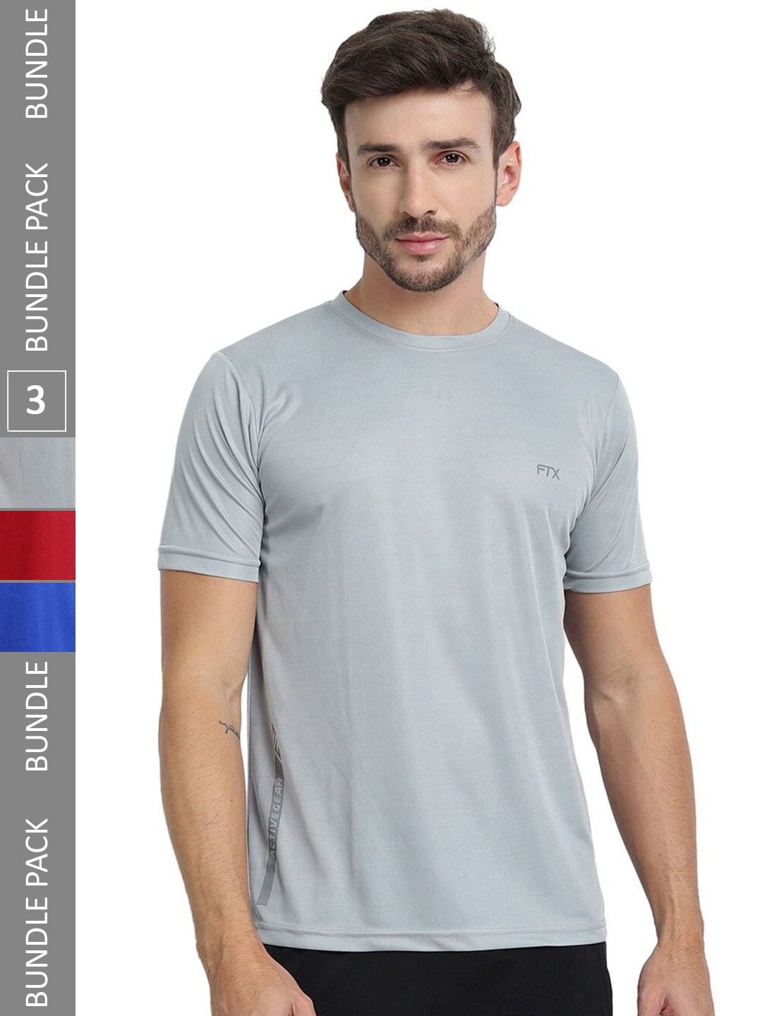 

FTX Pack Of 3 Round Neck Casual T-shirt, Grey
