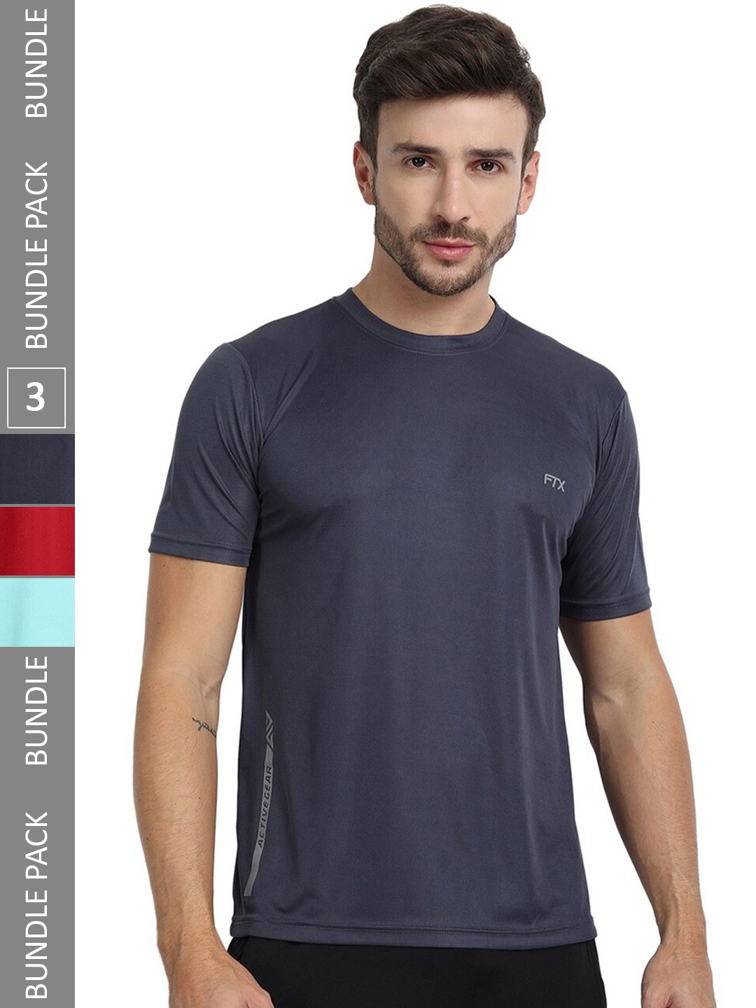 

FTX Pack of 3 Round Neck T-shirts, Navy blue