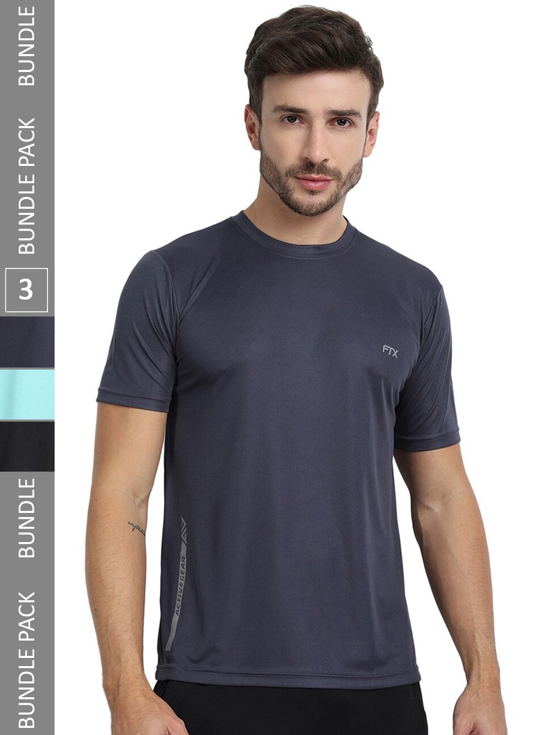 

FTX Pack Of 3 Round Neck Regular T-shirt, Charcoal