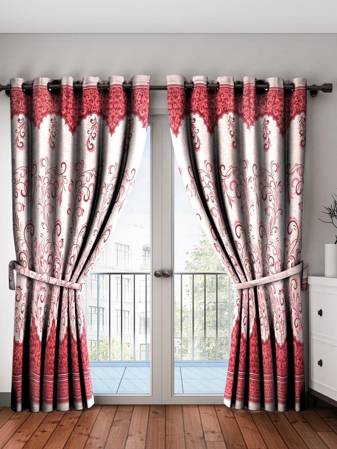 

Home Sizzler Maroon & Off-White Set of 2 Door Curtains