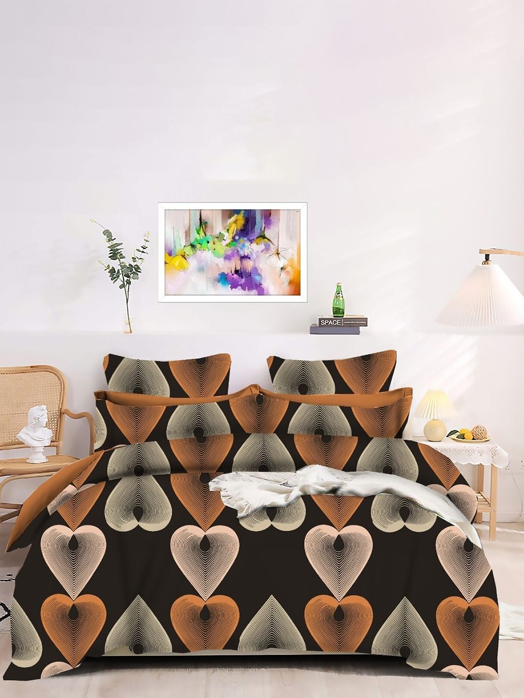 

Stylespace by Isha Brown & Green Cotton 240 TC King Bedsheet With 2 Pillow Covers