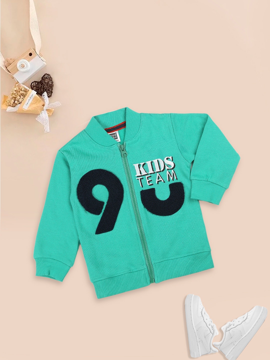 

MeeMee Boys Embroidered Cotton Open Front Jacket, Green