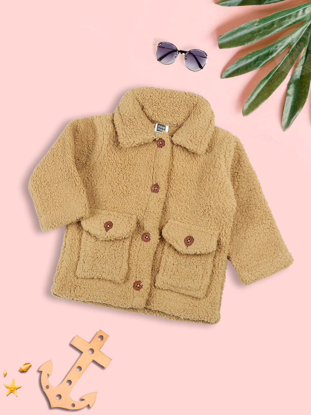 

MeeMee Girls Spread Collar Tailored Jacket With Faux Fur Trim, Beige