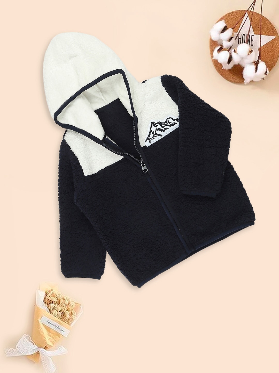 

MeeMee Boys Colourblocked Hooded Cotton Open Front Jacket, Navy blue