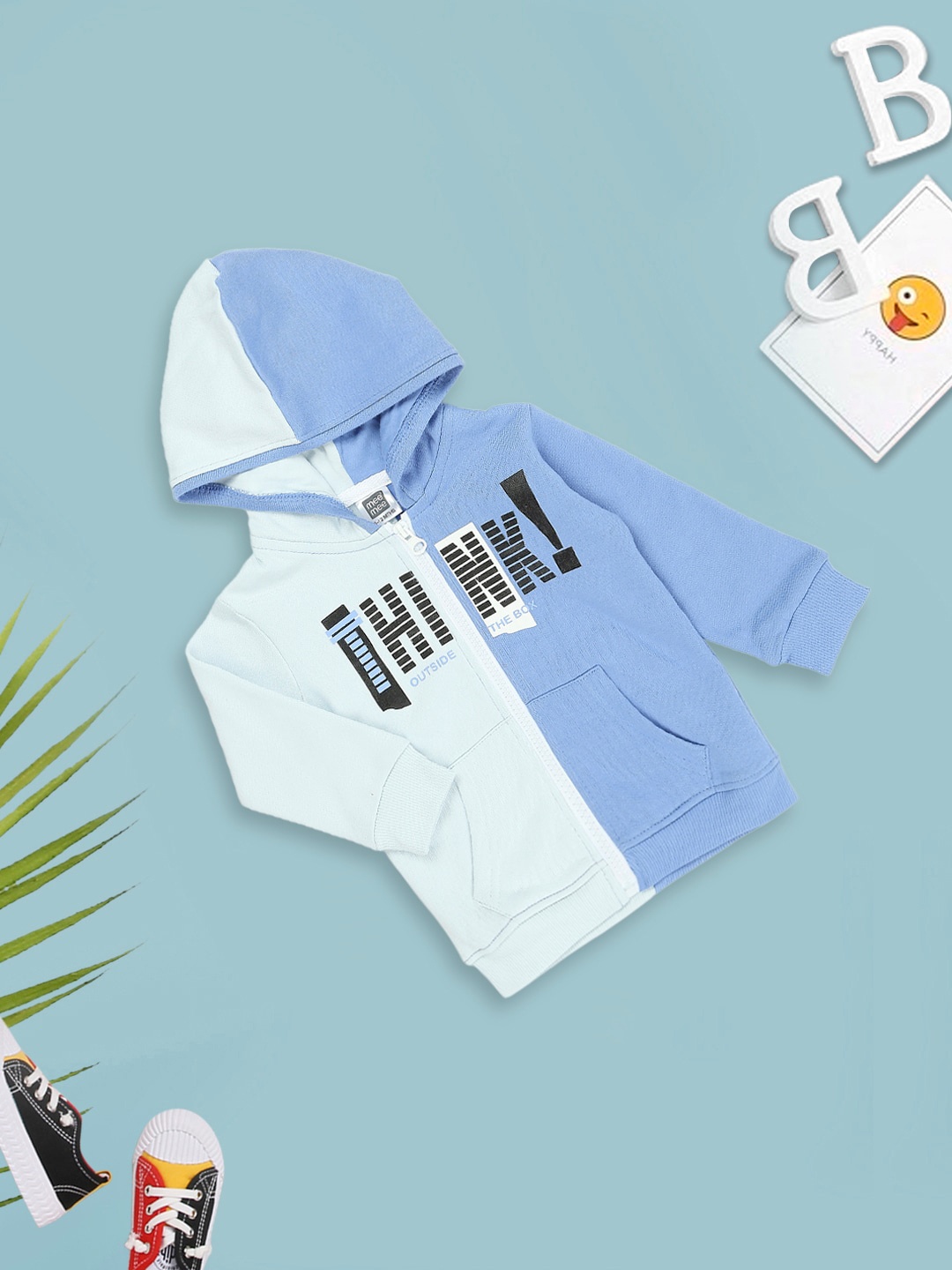 

MeeMee Boys Colourblocked Hooded Cotton Open Front Jacket, Blue