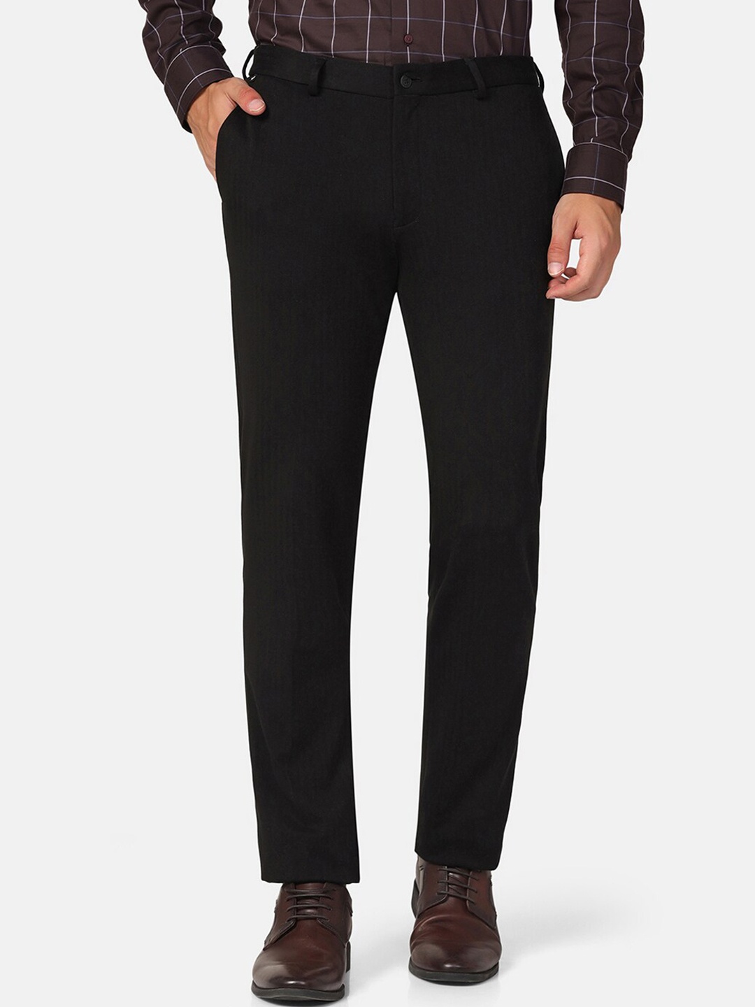

Blackberrys TechPro Men B-91 Fit Slim Fit Mid-Rise Easy Wash Formal Trousers, Black