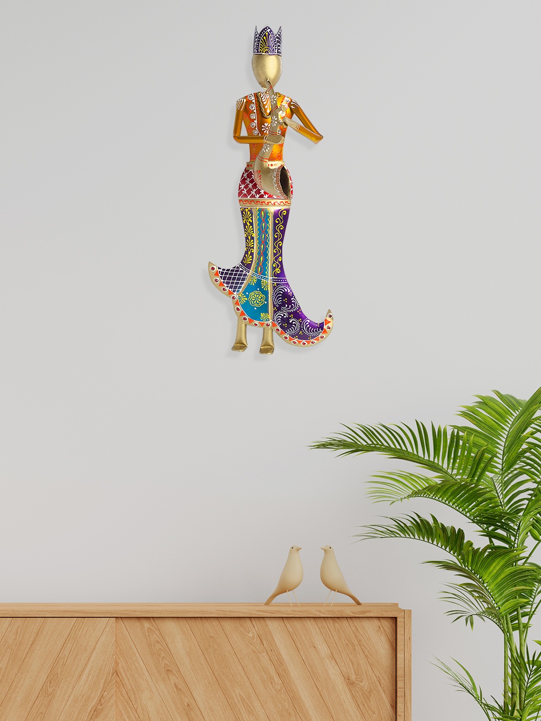 

Golden Peacock Blue & Beige Textured Metal Wall Hanging, Gold