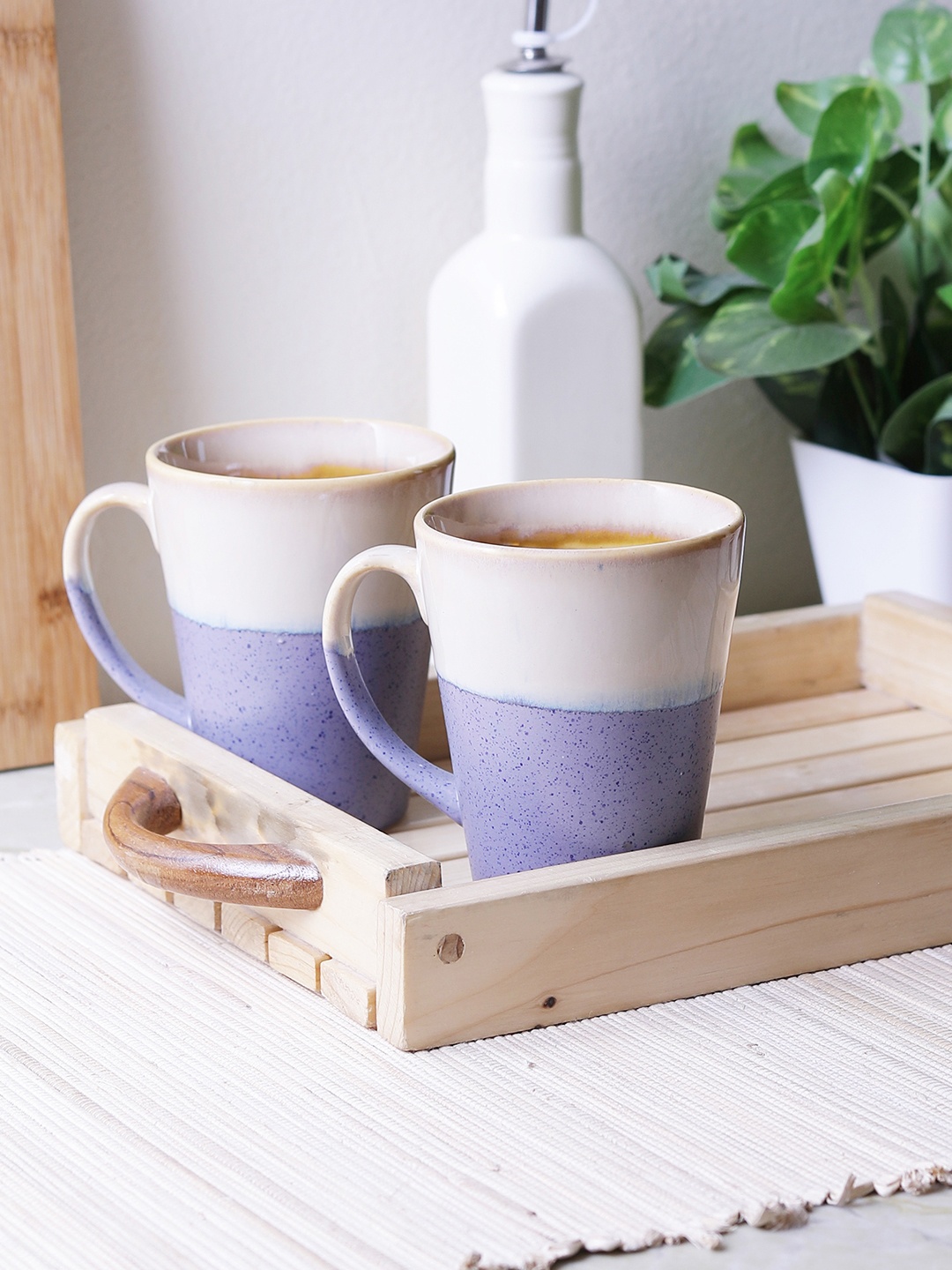 

MIAH Decor Purple & White 2-Pieces Solid Ceramic Cups Set