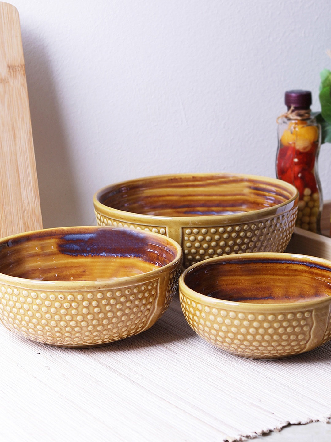 MIAH Decor Tan 3-Pieces Printed Ceramic Bowls Set