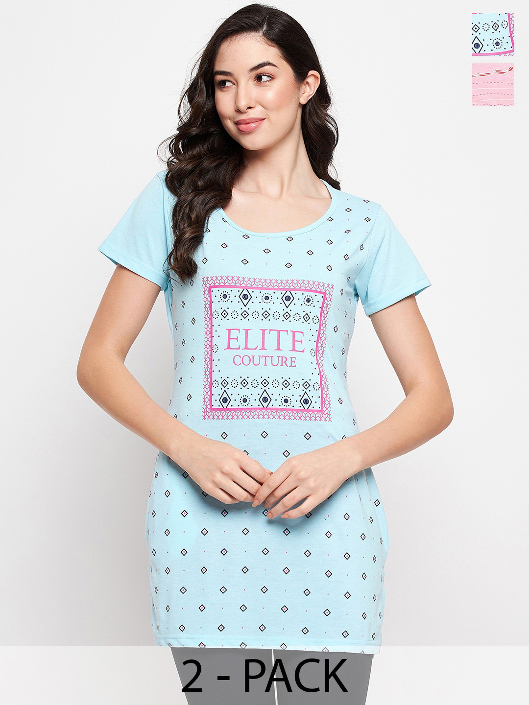 

VERO AMORE Pack Of 2 Typography Printed Cotton T-shirt, Pink