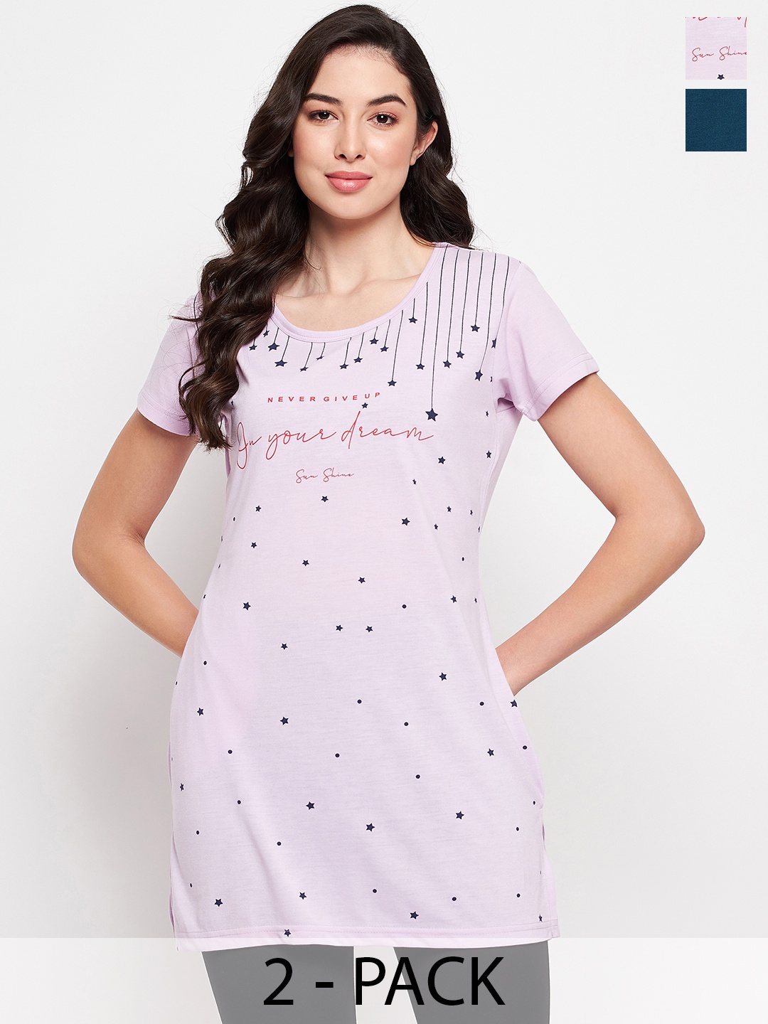 

VERO AMORE Pack Of 2 Printed Cotton T-shirt, Lavender