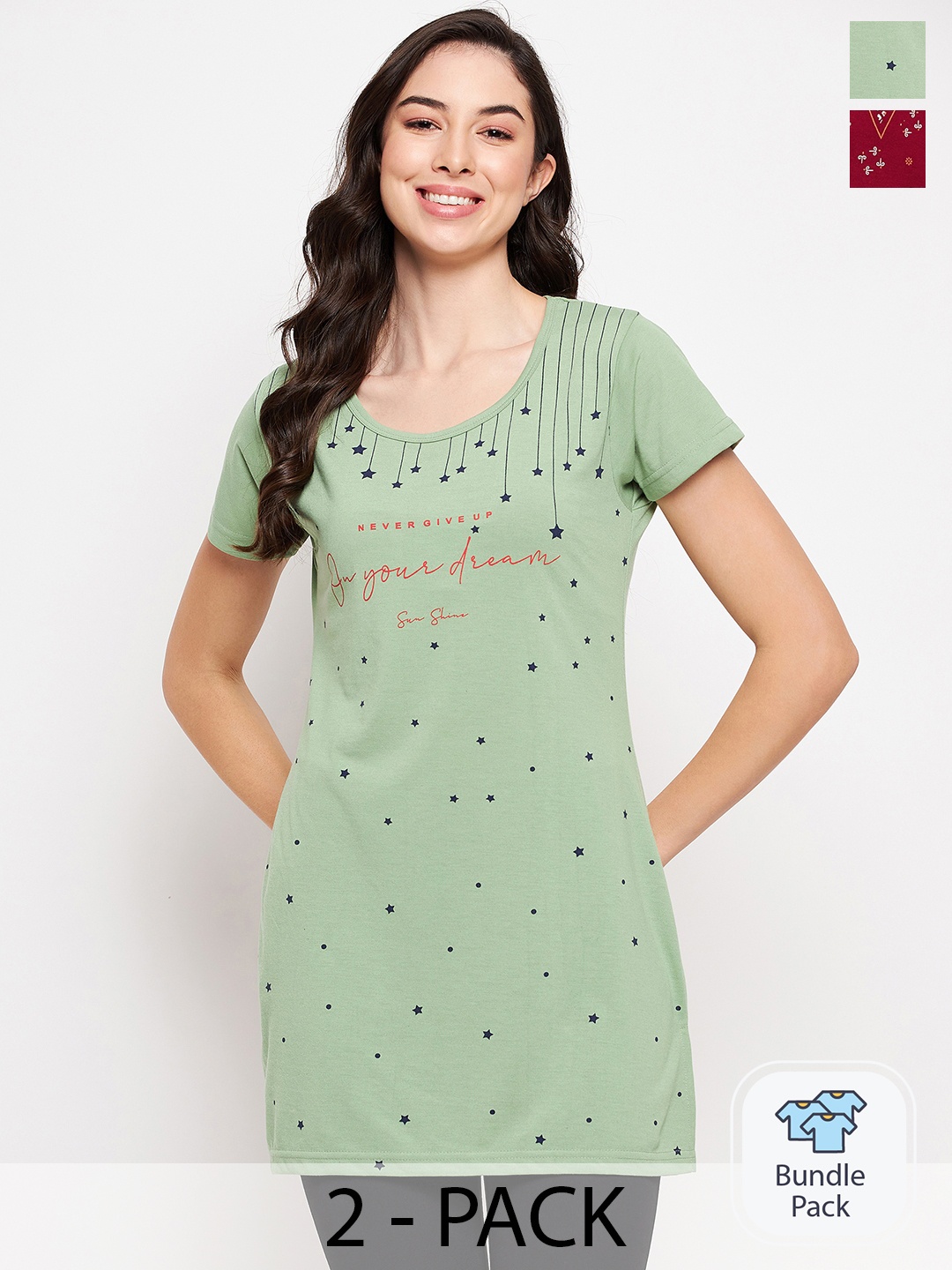 

VERO AMORE Pack of 2 Printed Round Neck Cotton Casual T-Shirts, Maroon