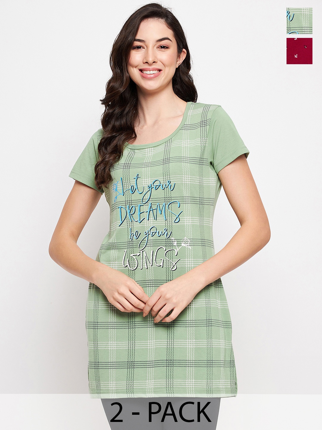 

VERO AMORE Pack of 2 Printed Round Neck Cotton Casual T-Shirts, Green