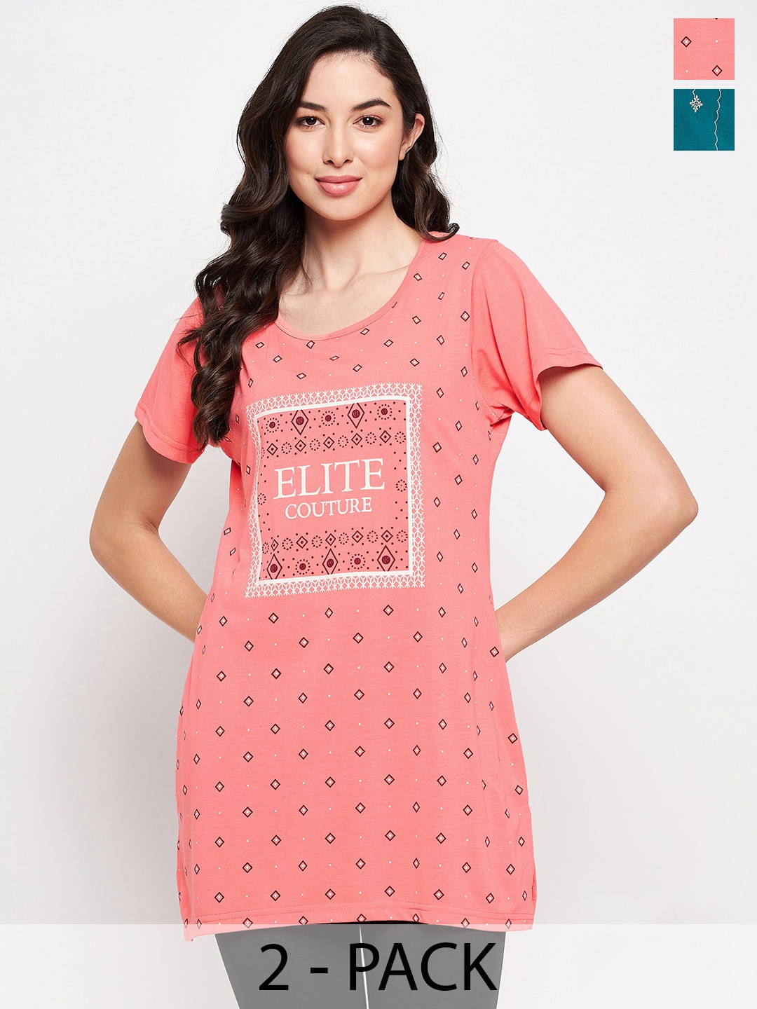 

VERO AMORE Pack Of 2 Printed Cotton T-Shirt, Teal
