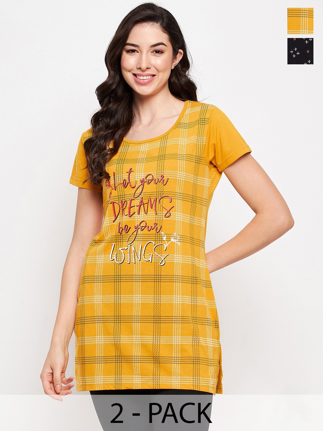 

VERO AMORE Pack Of 2 Printed Cotton T-Shirt, Mustard