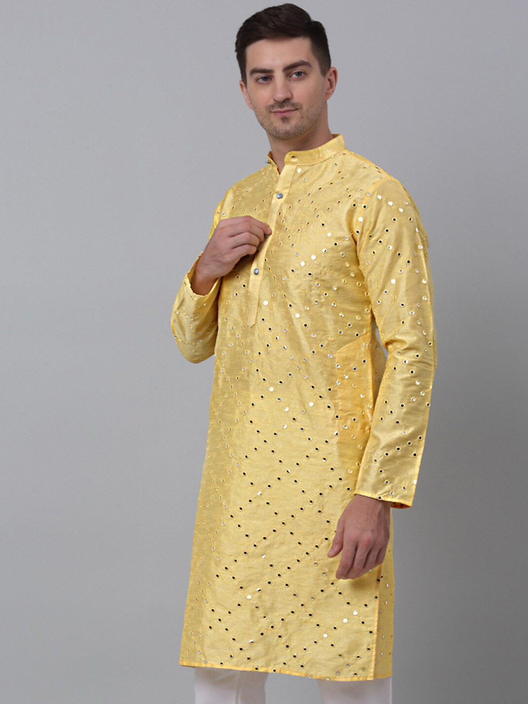 

Jompers Mirror Work Embellished Straight Kurta, Yellow