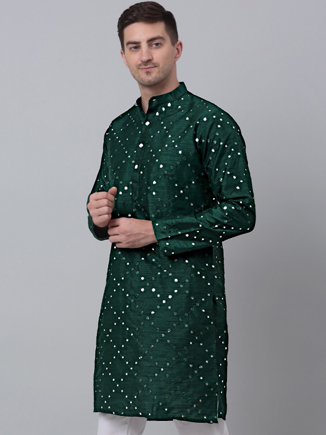 

Jompers Mirror Work Embellished Straight Kurta, Olive