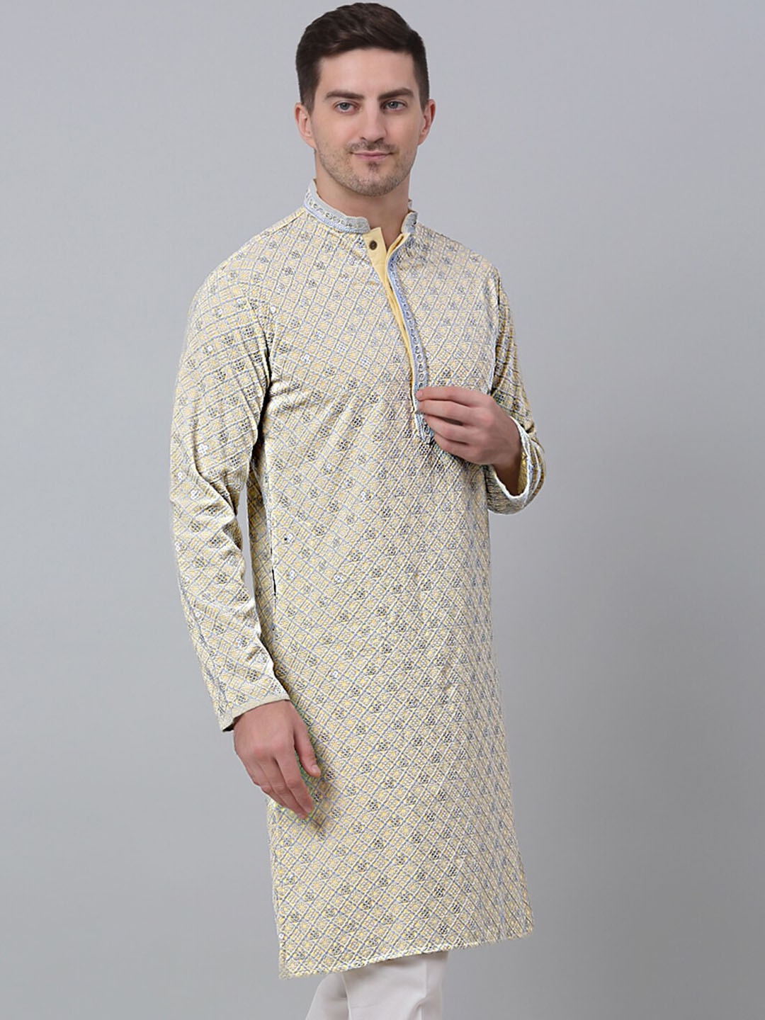 

Jompers Ethnic Motifs Embroidered Sequin Embellished Pure Cotton Kurta, Yellow