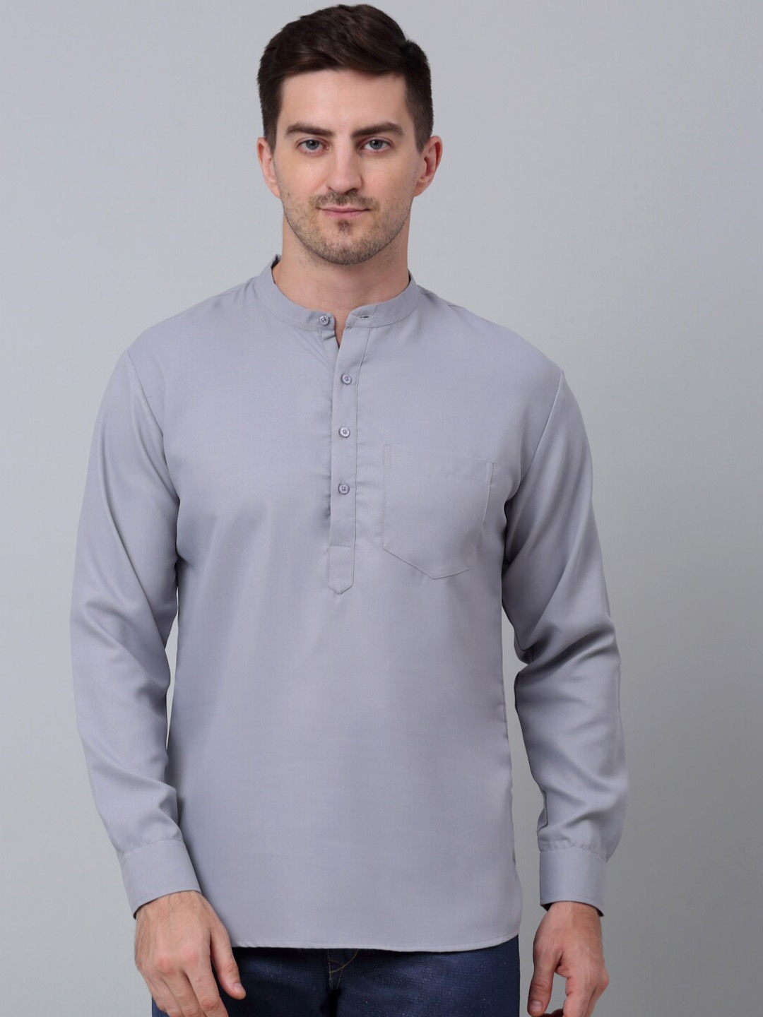 

Jompers Solid Mandrain Collar Kurta, Grey