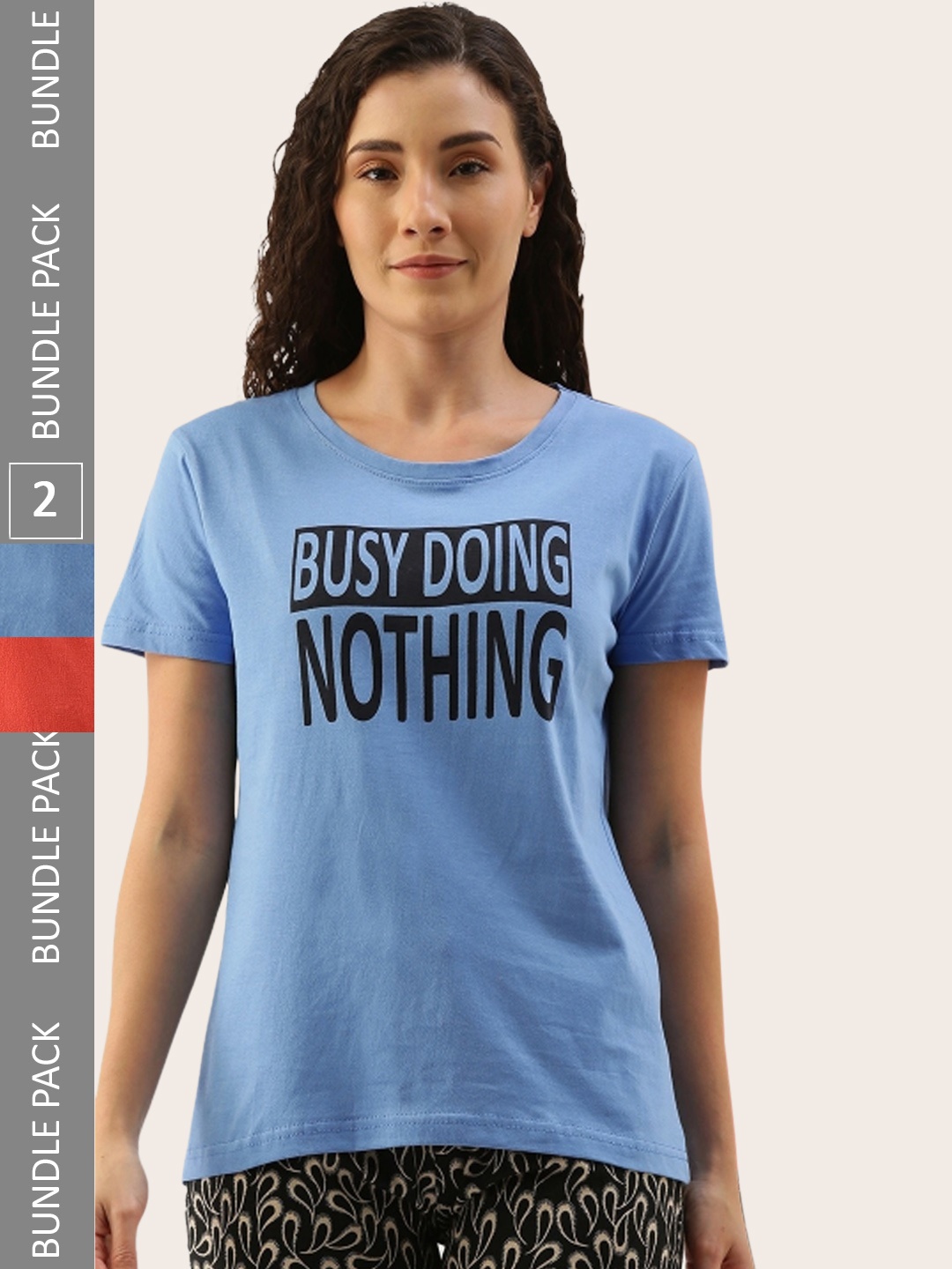 

Kryptic Pack Of 2 Typography Printed Pure Cotton Lounge Tshirts, Blue