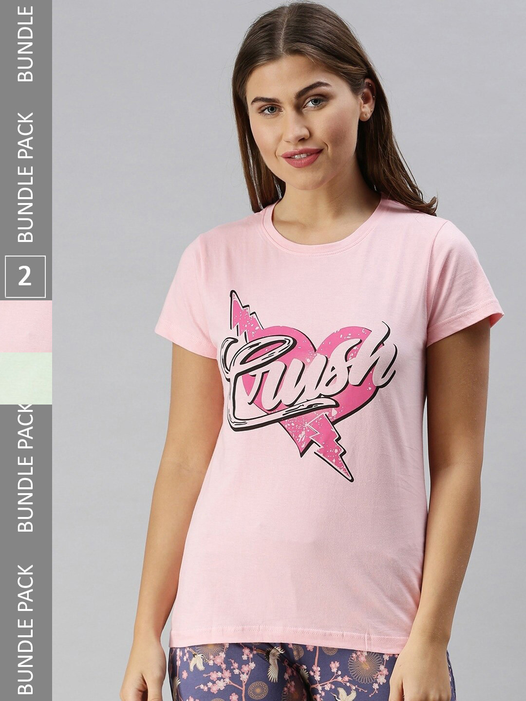 

Kryptic Pack Of 2 Typographic Printed Pure Cotton Lounge T-shirts, Pink