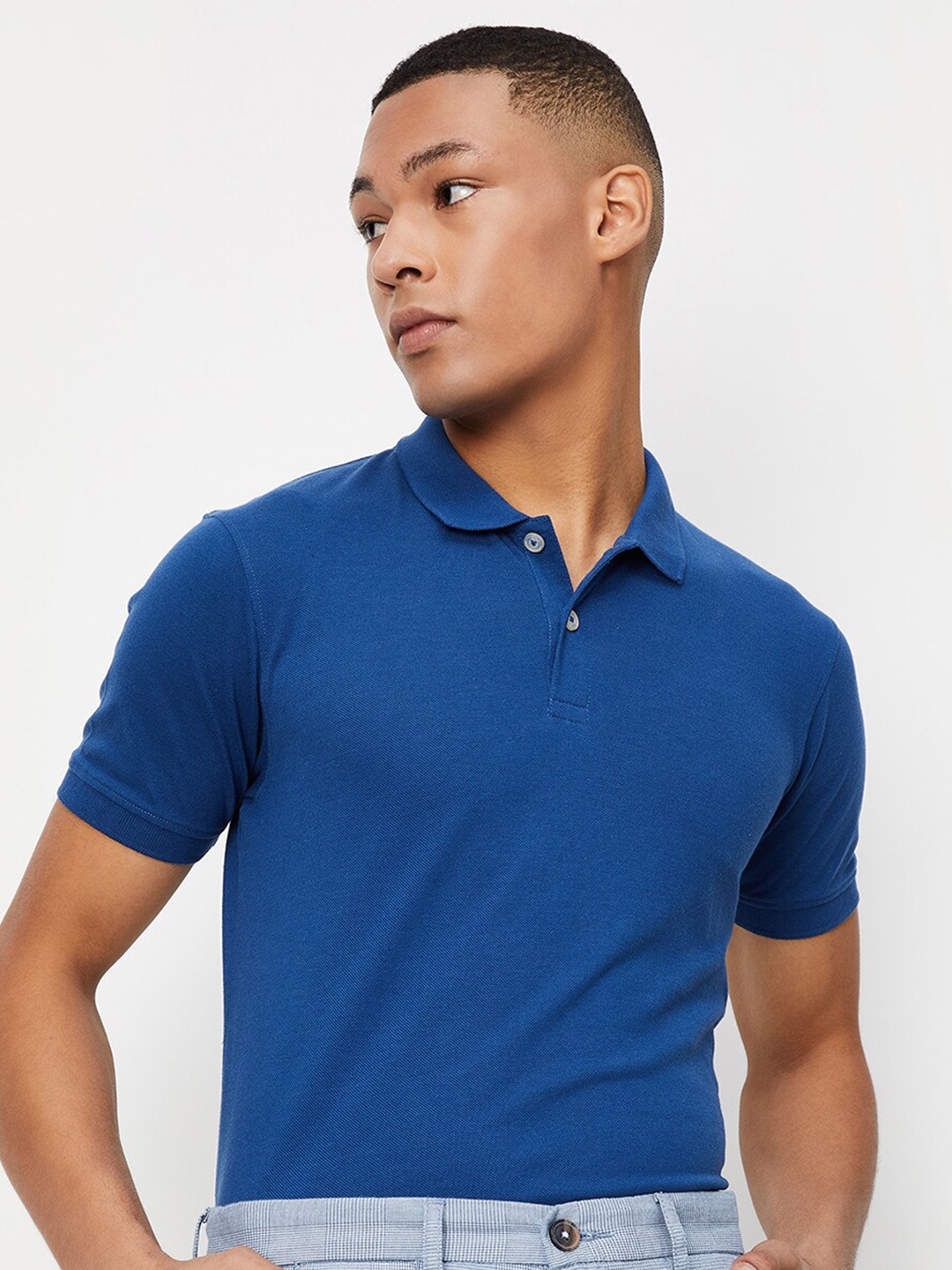 

max Polo Collar Regular Fit Cotton Casual T-shirt, Blue