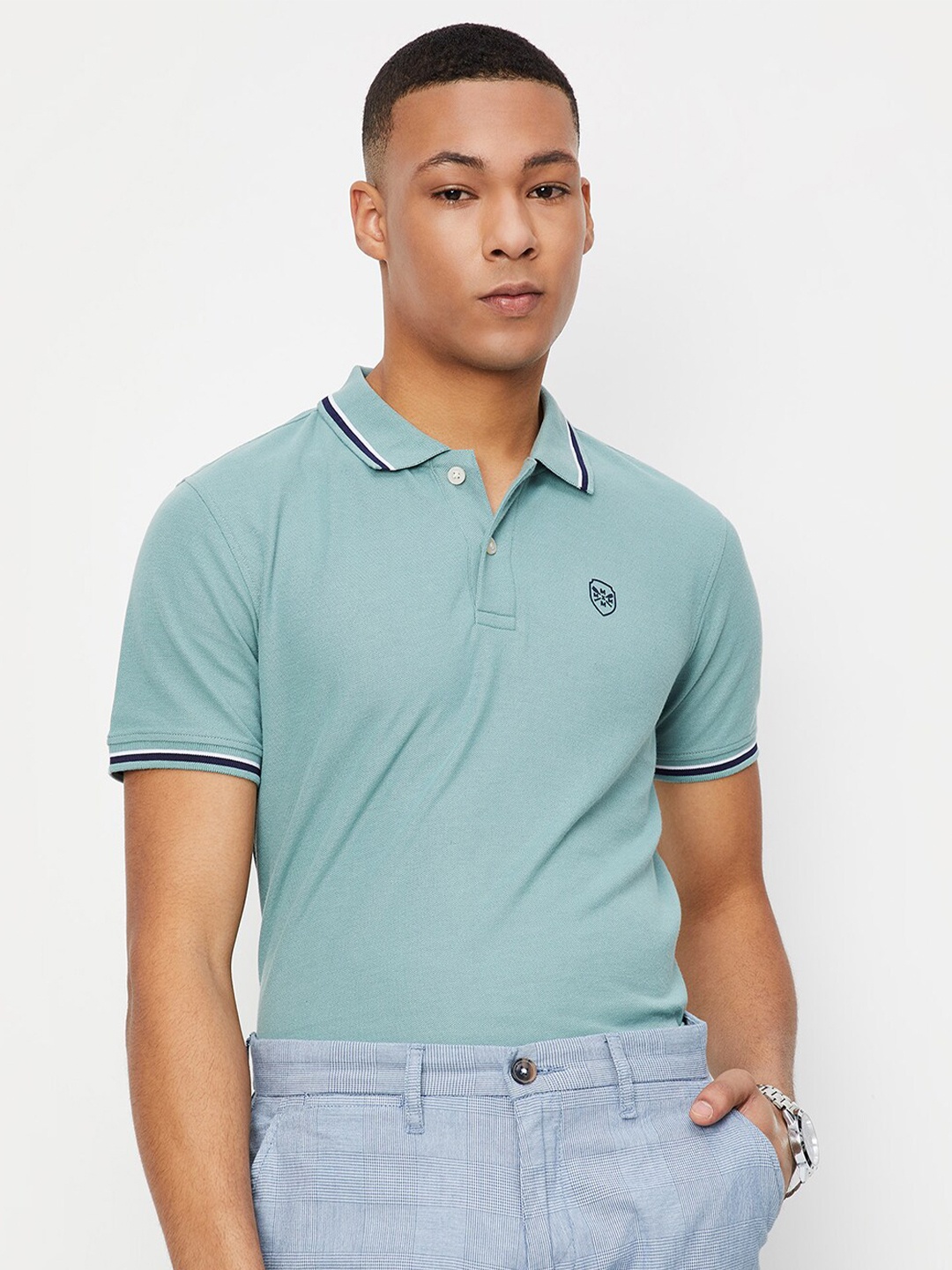 

max Polo Collar Regular Fit Cotton Casual T-shirt, Green