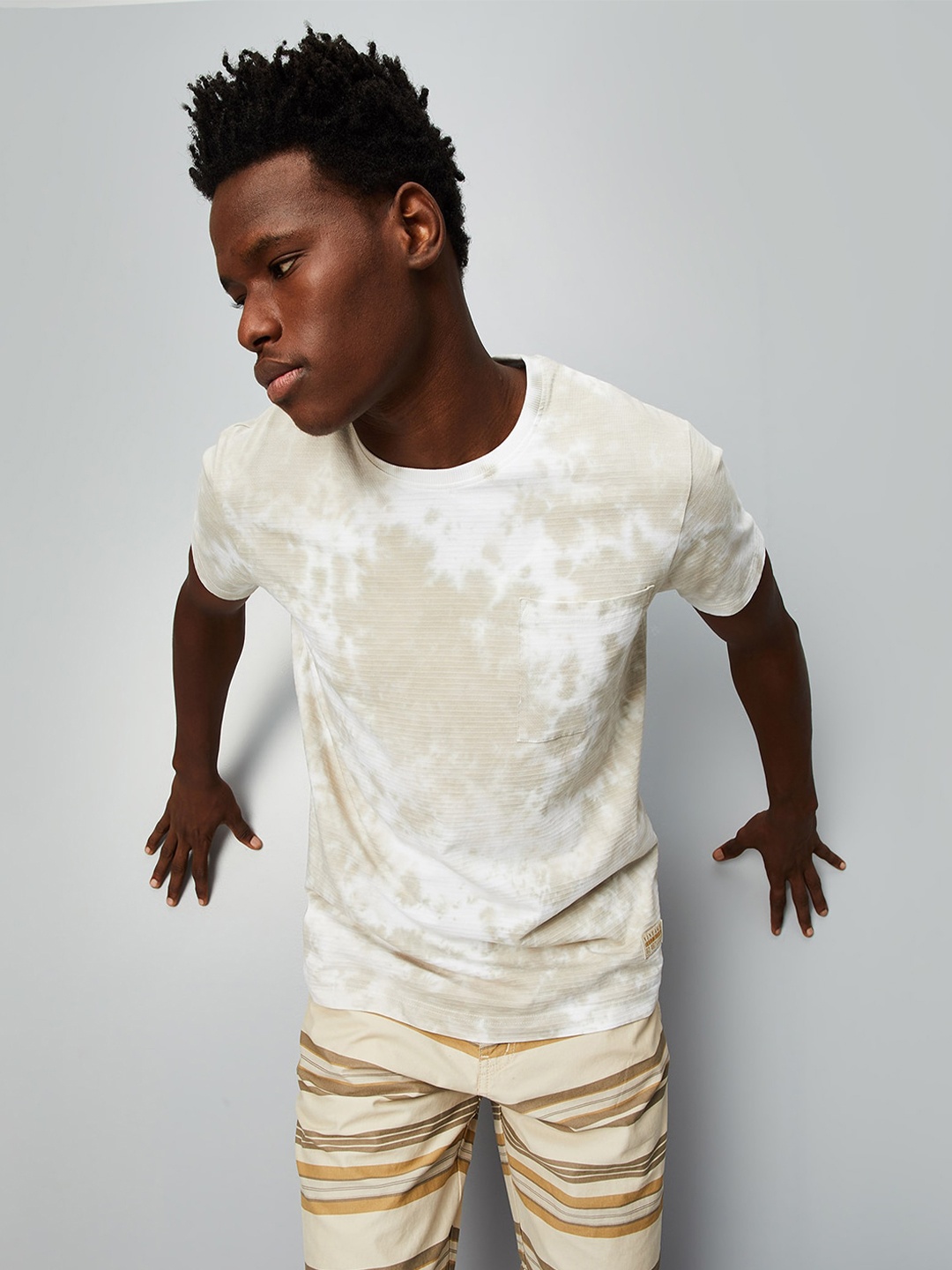 

max Abstract Printed Pure Cotton T-shirt, Beige