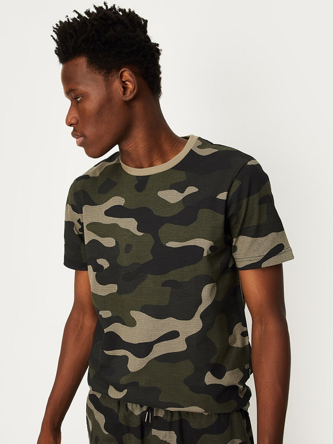

max Camouflage Printed Regular Fit Pure Cotton Casual T-Shirt, Olive