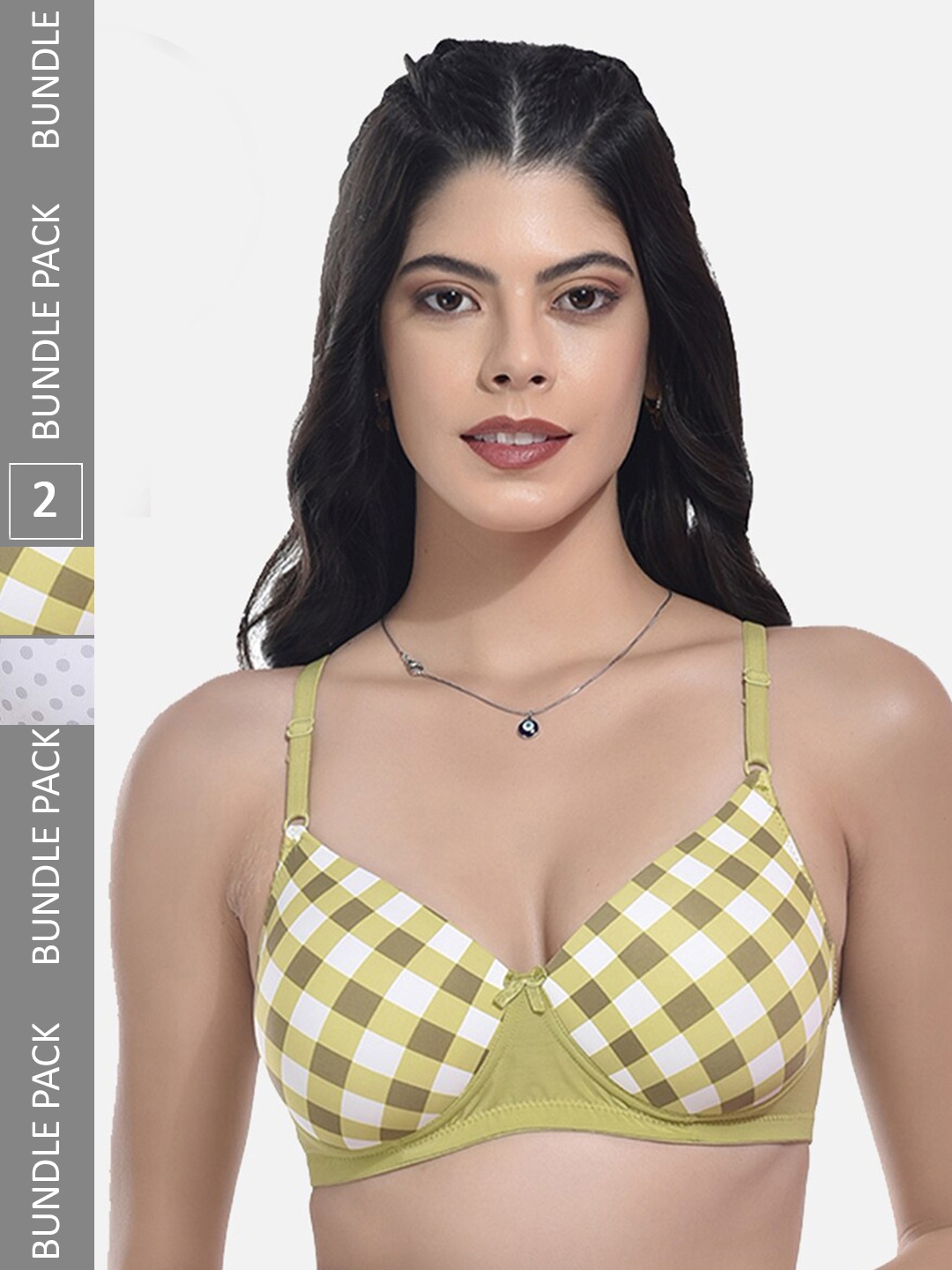 

StyFun Pack Of 2 Printed Full Coverage Lightly Padded All Day Comfort Bra, Green