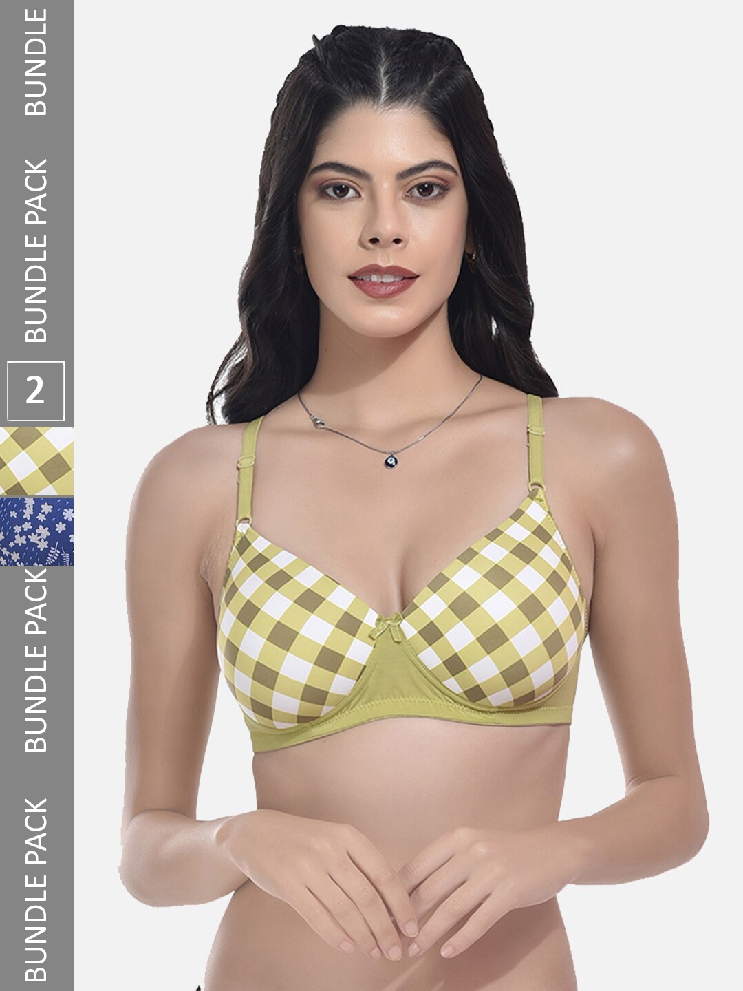 

StyFun Pack Of 2 Printed Full Coverage Lightly Padded All Day Comfort Bra, Green