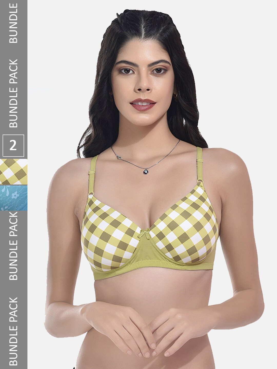 

StyFun Pack Of 2 Printed Full Coverage Lightly Padded T-shirt Bra With All Day Comfort, Green