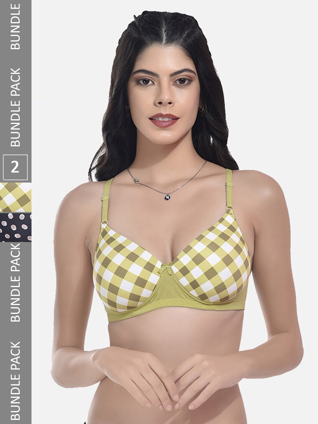 

StyFun Pack Of 2 Bras Checked Full Coverage Lightly Padded, Green