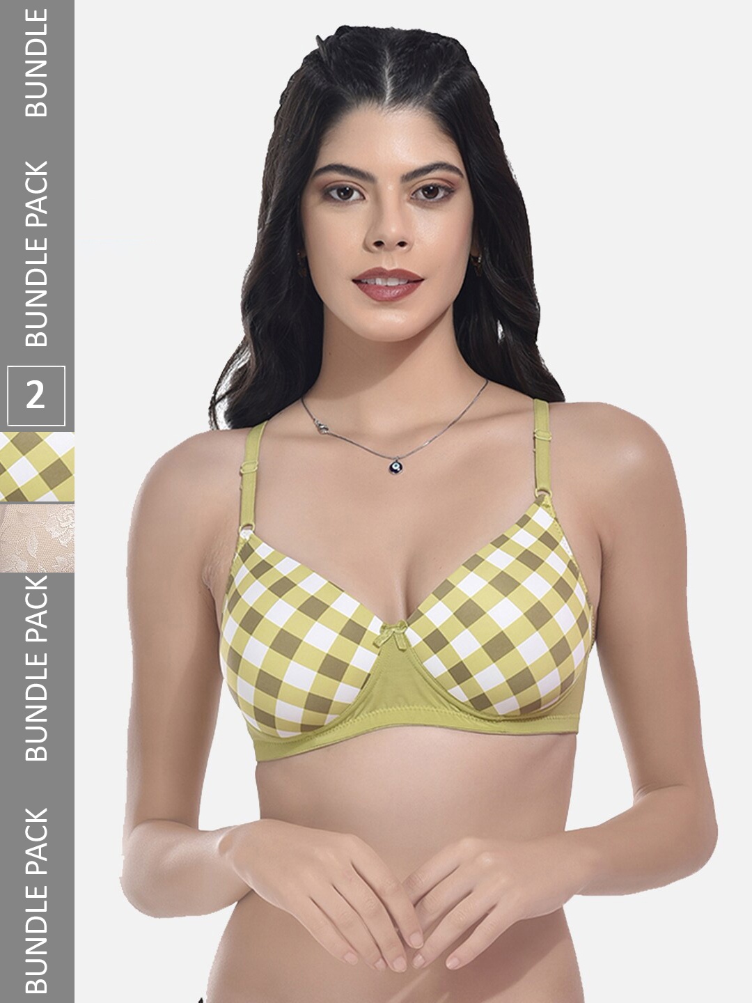 

StyFun Pack Of 2 Printed Bras Full Coverage Lightly Padded, Green