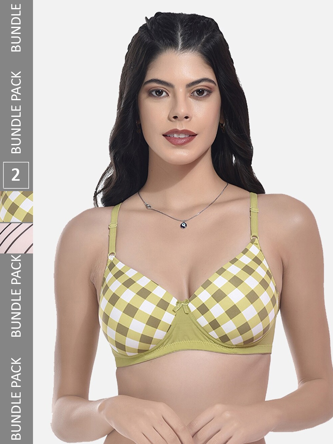 

StyFun Pack Of 2 Checked Full Coverage Lightly Padded All Day Comfort Bra, Green