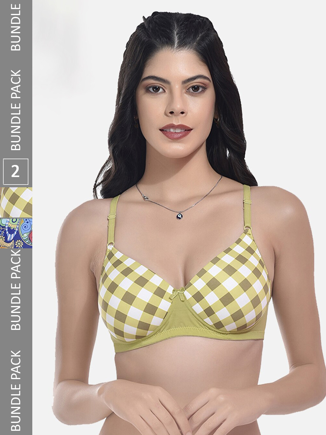 

StyFun Pack Of 2 Printed Bras Full Coverage Lightly Padded, Green