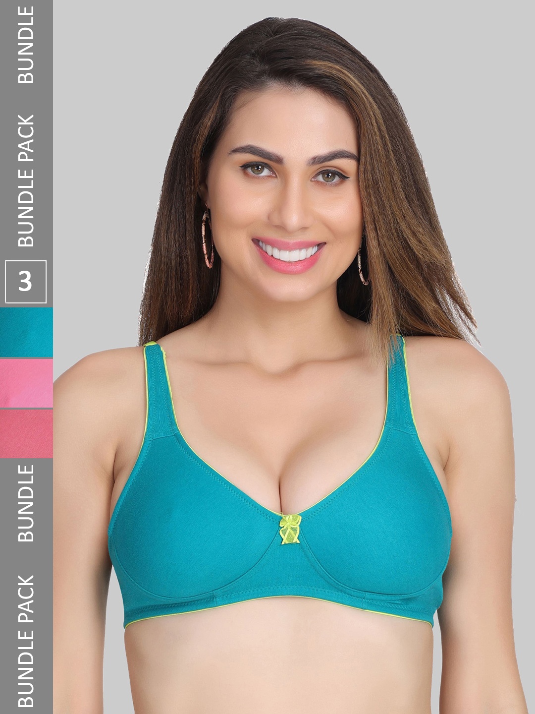 

Innocence Pack Of 3 Half Coverage Bra With All Day Comfort, Turquoise blue