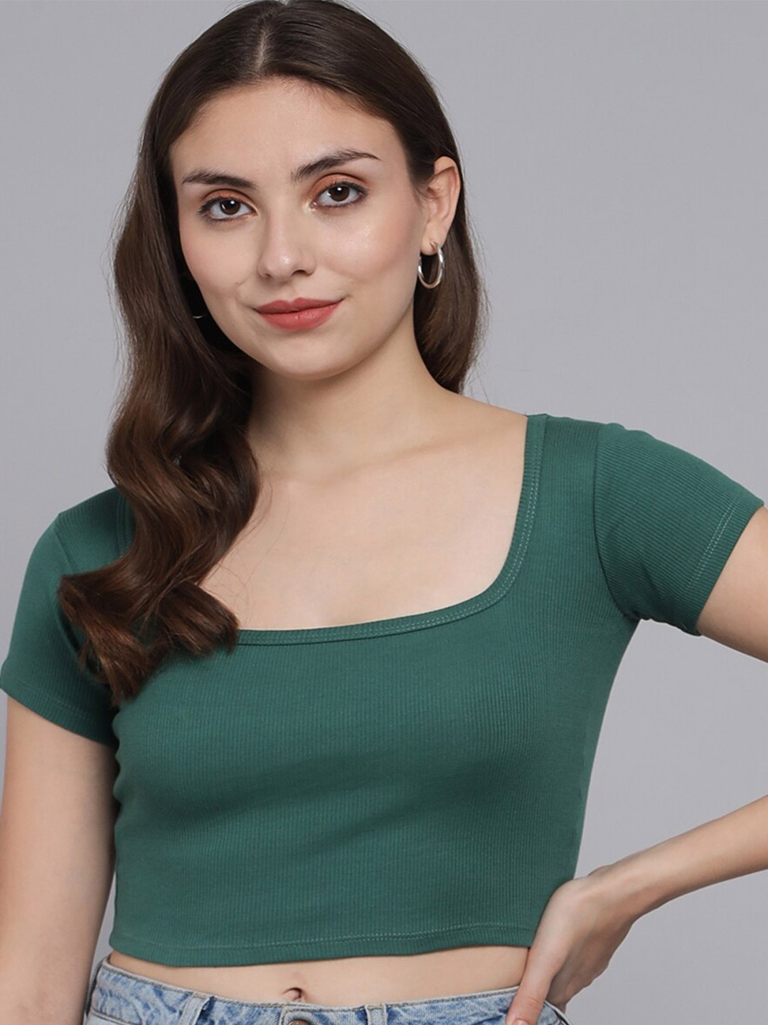 

BAESD Ribbed Fitted Cotton Crop Top, Green